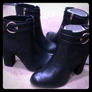 Black ankle booties new in box with gold details